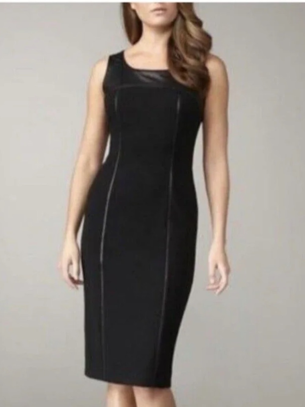 Lafayette 148 New York Black Leather Trim Sheath Dress Size 4